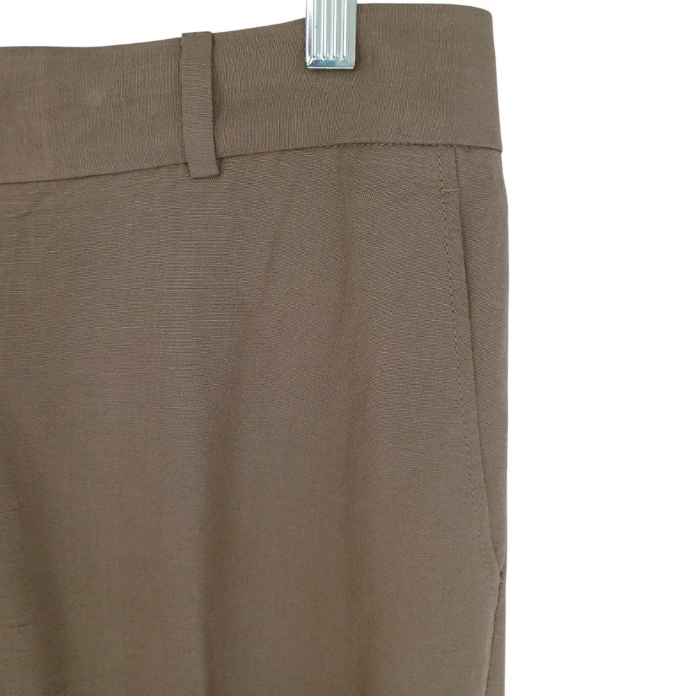 Taupe‎ Brown Linen Blend High Waisted Pleated Straight Leg Trousers Pants Sz 8
